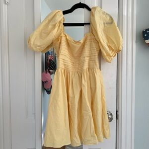 Abercrombie & Fitch Yellow Ruched Puff Sleeve Dress
